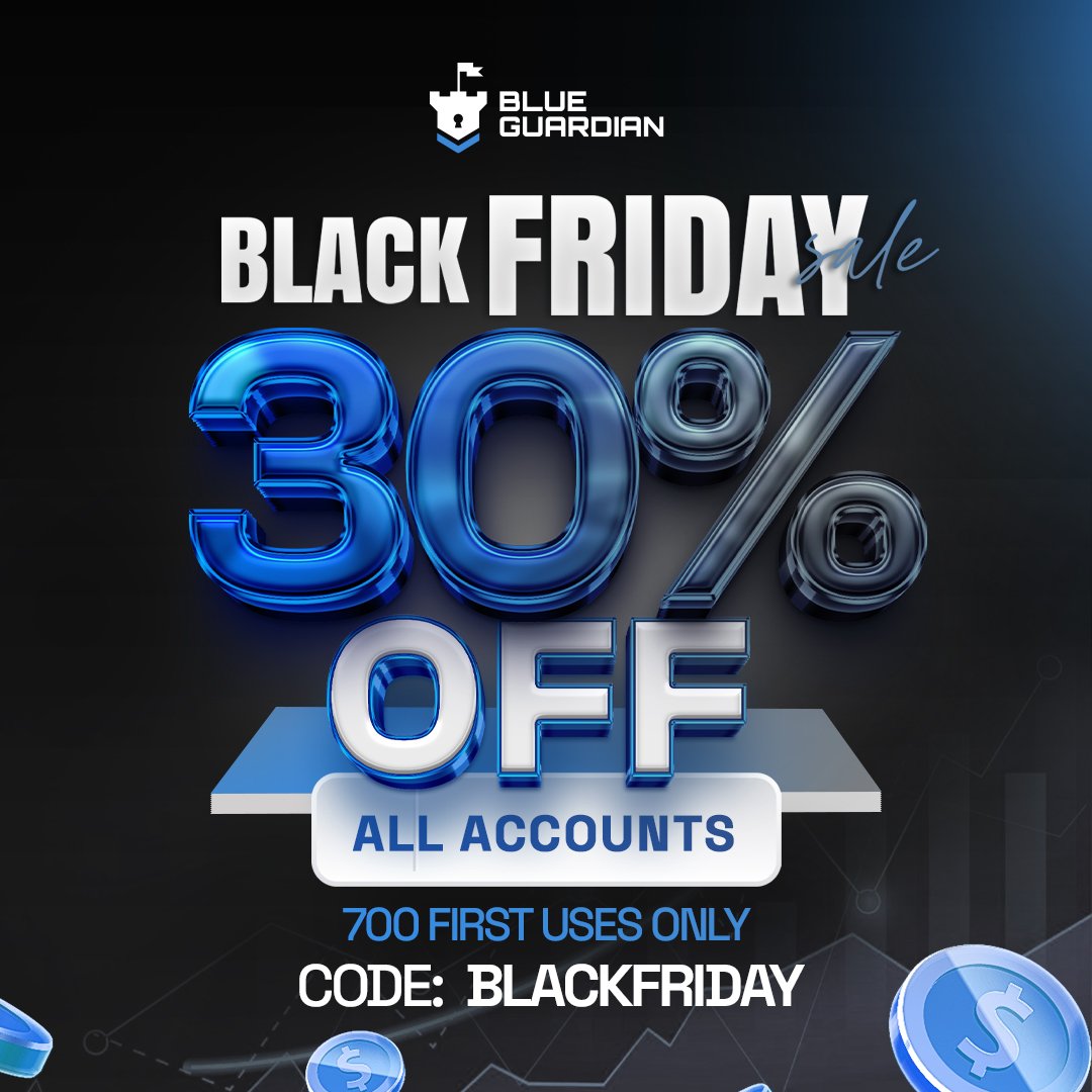 BlueGuardiancom's tweet image. 30% OFF Black Friday Sale is LIVE! 🛡️

🖤 30% OFF - Limited Time Only
🖤 7-Day Payouts &amp;amp; 90% Profit Split Addons Available
🖤 Full Refund

Get Funded Now At ➡️ blueguardian.com