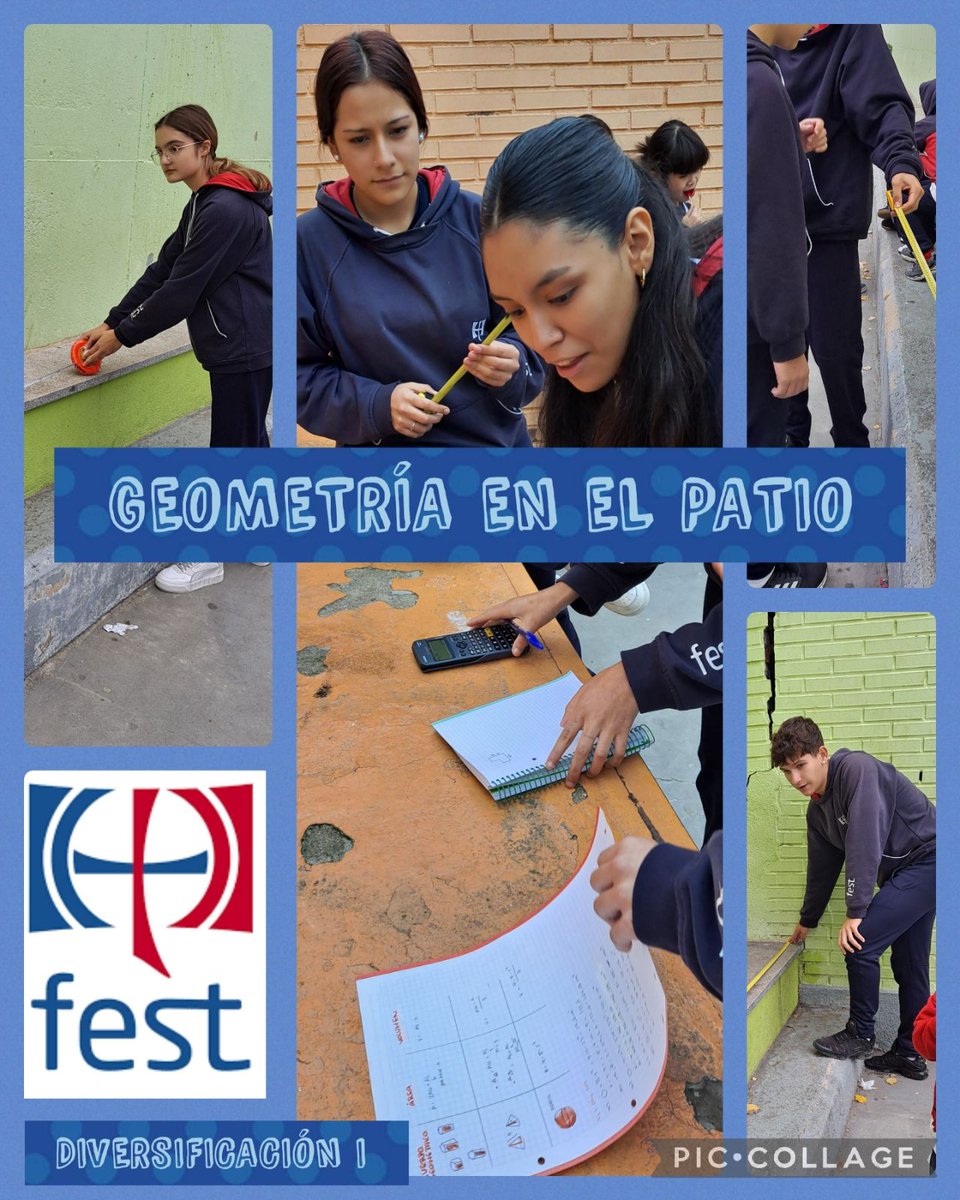 Geometría en el patio del colegio.
Los alumnos de 3°de Diversificación realizan medidas y cálculos de áreas y volúmenes en el patio para ver aplicaciones a la vida real de la geometría.
#fest #colegiosanjuangarcía  #contigocambiatodo #diversificacion