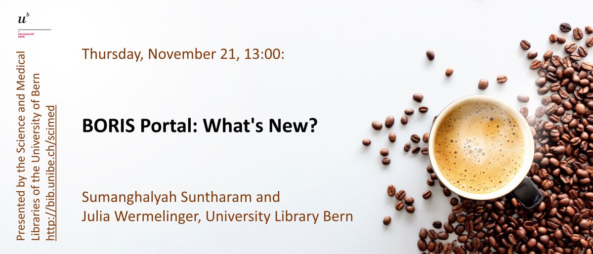 Science and Medical Libraries University of Bern (@sci_ub_unibe) on Twitter photo Today, Thu Nov. 21: Get the latest news about how to use <a href="/unibern/">Universität Bern</a>'s research information system BORIS Portal to enhance the visibility and transparency of your scienfitic work. 13:00 online: bib.unibe.ch/scimedCL Please join us. Today, Thu Nov. 21: Get the latest news about how to use <a href="/unibern/">Universität Bern</a>'s research information system BORIS Portal to enhance the visibility and transparency of your scienfitic work. 13:00 online: bib.unibe.ch/scimedCL Please join us.