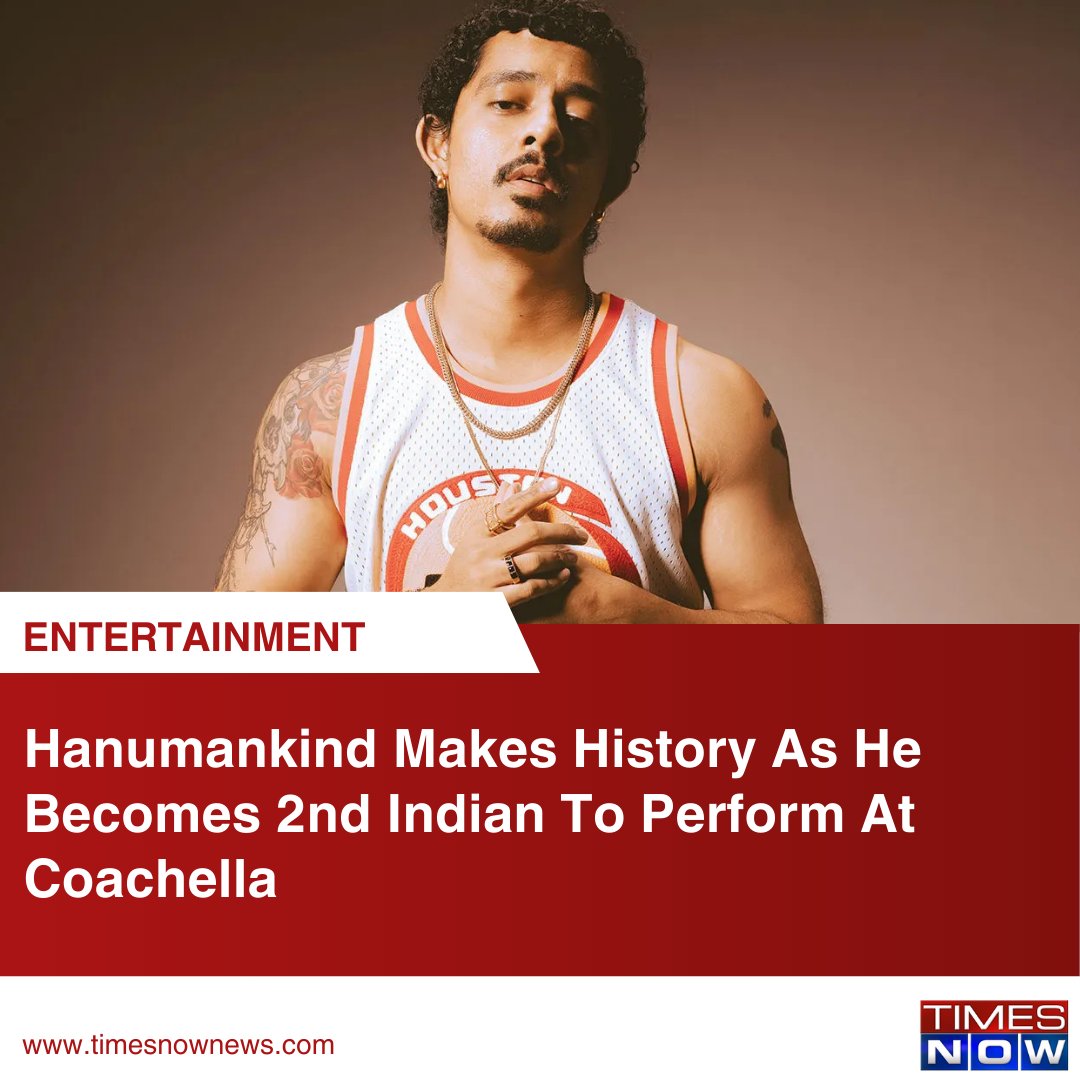 TimesNow's tweet photo. Coachella 2025: Hanumankind Makes History As He Becomes 2nd Indian To Perform After Diljit Dosanjh

Read more: https://t.co/UwEPitEbtA

#Coachella2025 #Hanumankind #TNCards https://t.co/H30g8Xb8u6