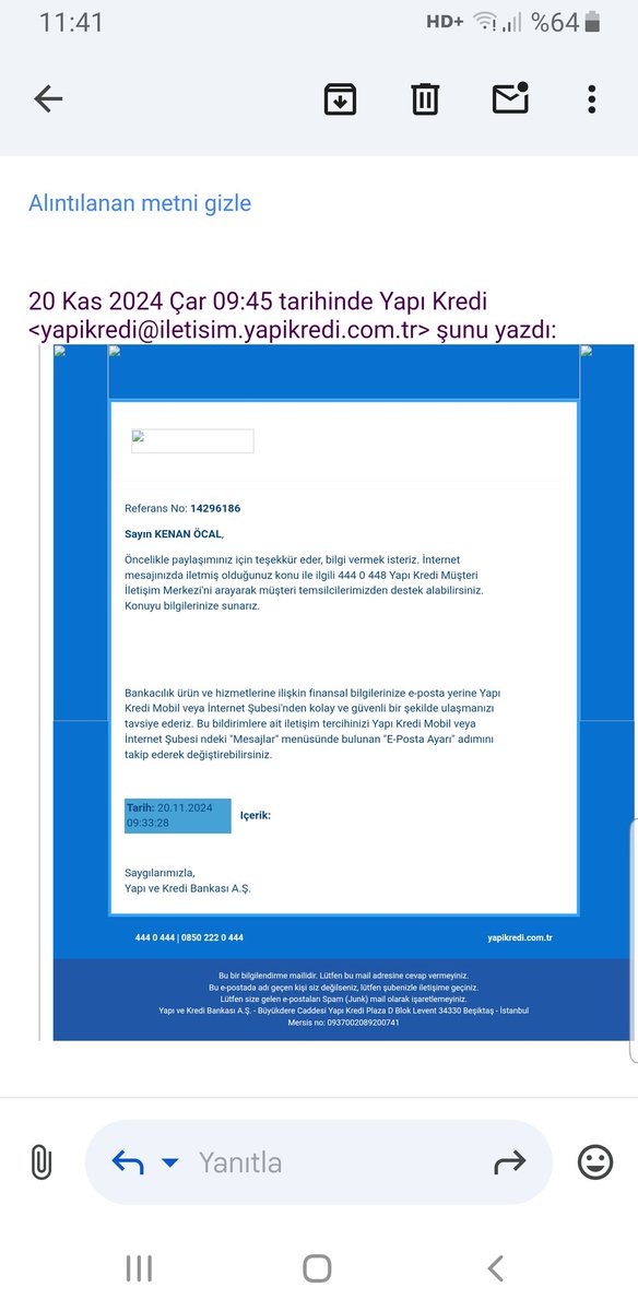 Ben müşteri hizmetlerine bağlanamıyorum diye twit atıyorum siz hâlâ müşteri hizmetlerini aramamı istiyorsunuz. Koskoca yapı kredi bankası yuh yuh