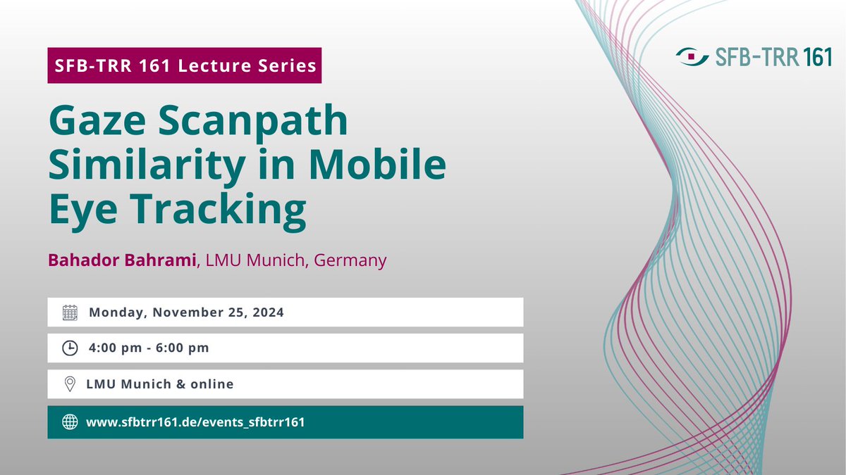 SfbTrr161's tweet image. Next Monday, Bahador Bahrami from @CrowdCognition research lab will give us an insight into his lab&apos;s approach to the challenges of #scanpath analysis in mobile #eyetracking. We&apos;re all greatly looking forward to the talk!