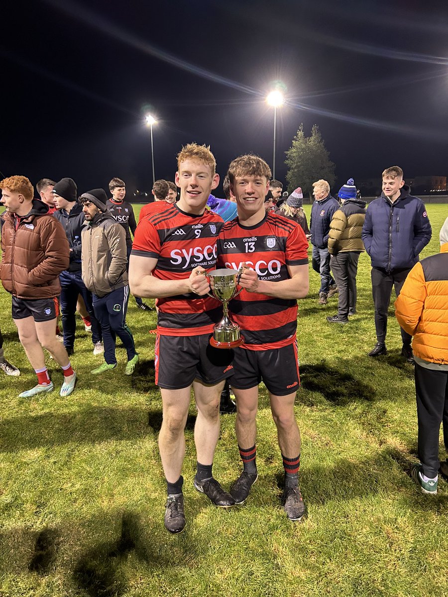 Love colleges GAA, last night <a href="/TCDGAA/">Trinity College GAA</a> overhauled a 6 point lead from <a href="/DkITGAA/">DkIT GAA</a> to win the Div 2 senior league final. Two good teams, taking fantastic scores, including (sorry!) 4 from 4 frees by <a href="/RoryMcErlean1/">Rory McErlean</a> <a href="/Naomhbridclg/">St Brigids GAC</a>, pic with fellow fresher Tom McCarroll <a href="/CarryduffCLG/">Carryduff GAC</a>