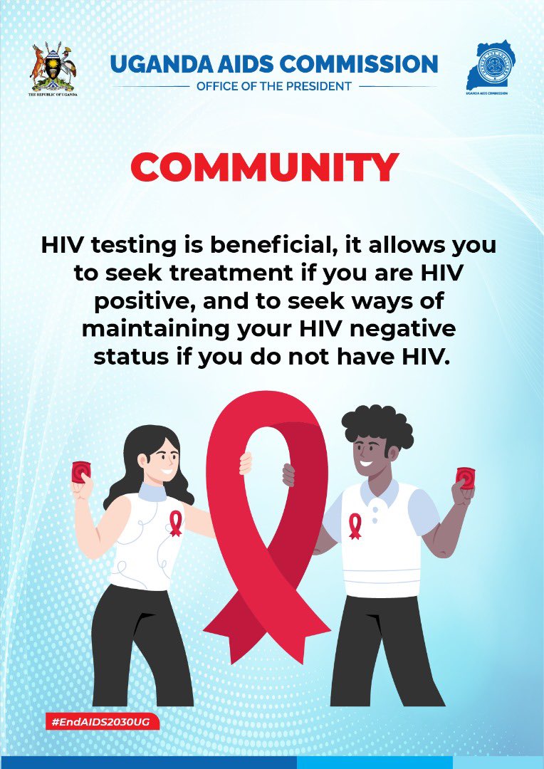 Do you know your HIV status oba you can explain? 
Test for HIV today and know your status.

#WearTheRedRibbon
#EndAIDS2030Ug