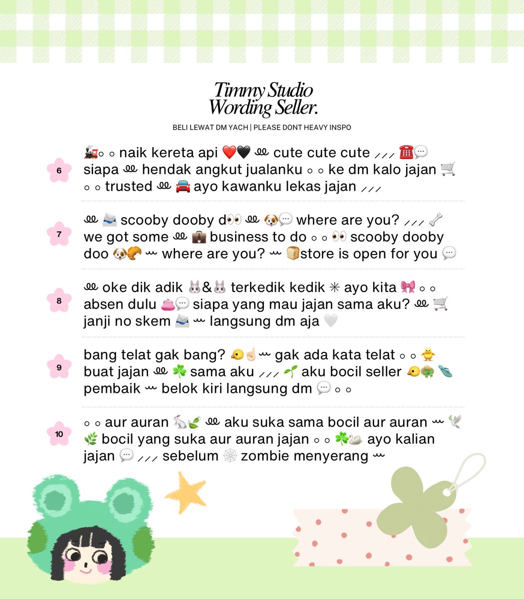 Bocil pembaik tolong bantu retweet iaa ⚬ ⚬ ⚬ 👧🏻👦🏻💬 

⚬ ⚬ ⚬  aku ada 10 ready stock wording bio yang bisa langsung kamu take. Ada tema random &amp; windut ꕀ 

👛 price 3K only
💬 beli lewat dm
📎 biru buat acc jajan
🖇️ ijo buat acc seller

#zonauang #zonaba