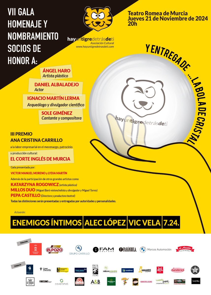 Hoy es el día grande, el día de la VII Gala de nombramientos de Socios de Honor de Hay Un Tigre Detrás de Ti. Recordad: Teatro Romea a las 20h. Está todo preparado para vosotros, lo pasaremos genial.
¡El Tigre ruge de nuevo!
🐯🐯🐯🐯🐯🐯🐯🐯🐯
