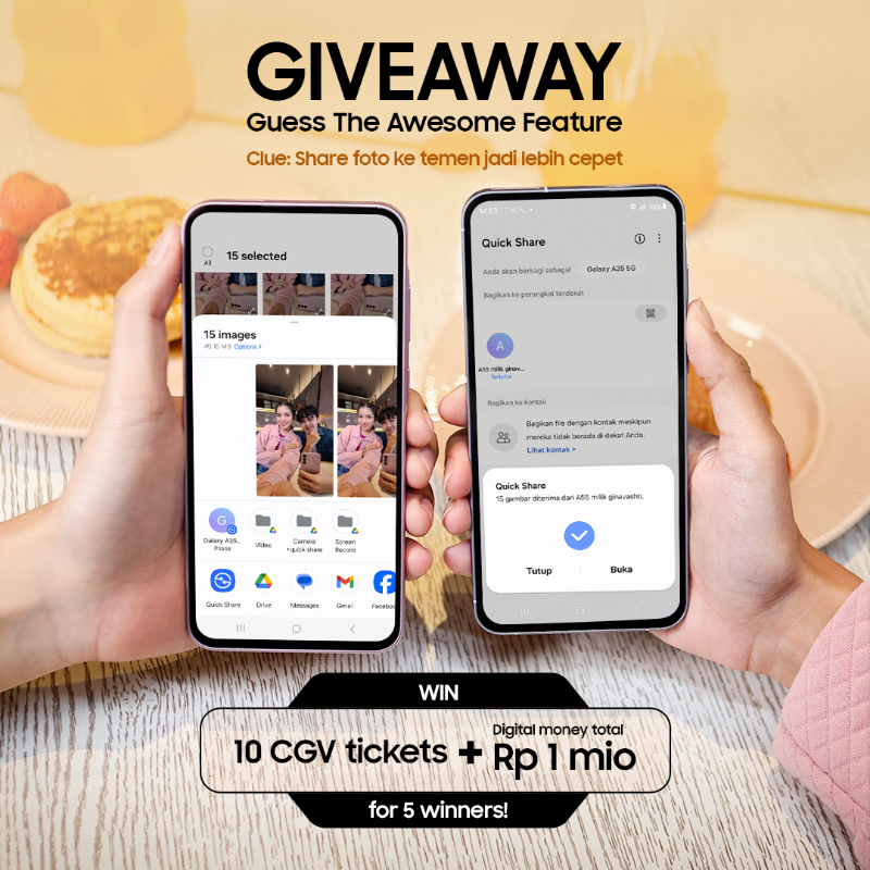 samsungID's tweet photo. Hi #AwesomeGeneration! Ikut giveaway 10 tiket CGV &amp; uang digital senilai total 1 juta rupiah untuk 5 pemenang yuk! 🥳

-RT &amp; like postingan ini
-Reply sebanyak-banyaknya jawaban kamu
-Pakai hashtag #AwesomeSharingFeature #GalaxyA35 5G #AwesomeEveryday 🍿🎥

Hingga 25/11/24!