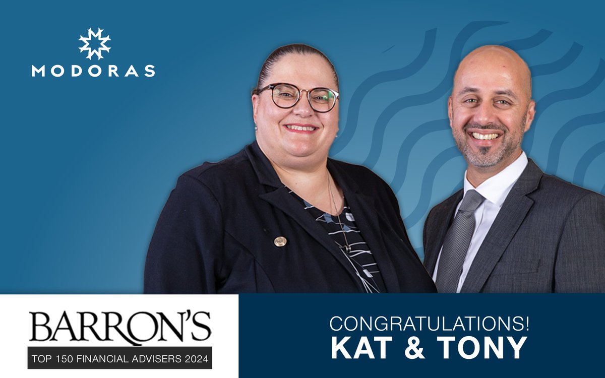Modoras's tweet photo. We're proud to announce that Modoras' Tony Sarai &amp; Katerina Sousalis are on Barron's Top 150 Financial Advisers List for 2024! 🏆 Only 1% of advisers make this exclusive list.
A true team effort reflecting our commitment to excellence. https://t.co/UzSfniKtsL