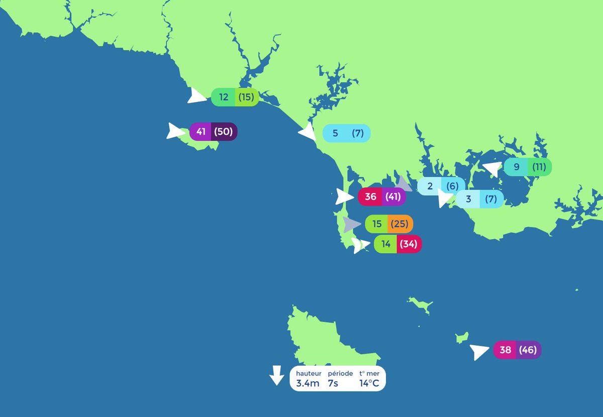 Arrivée de la tempête #Caetano à moins de 10 milles d'écart entre le continent et l'ile de Groix, 30 nœuds de différence juste avant l'arrivée de la masse d'air chaude