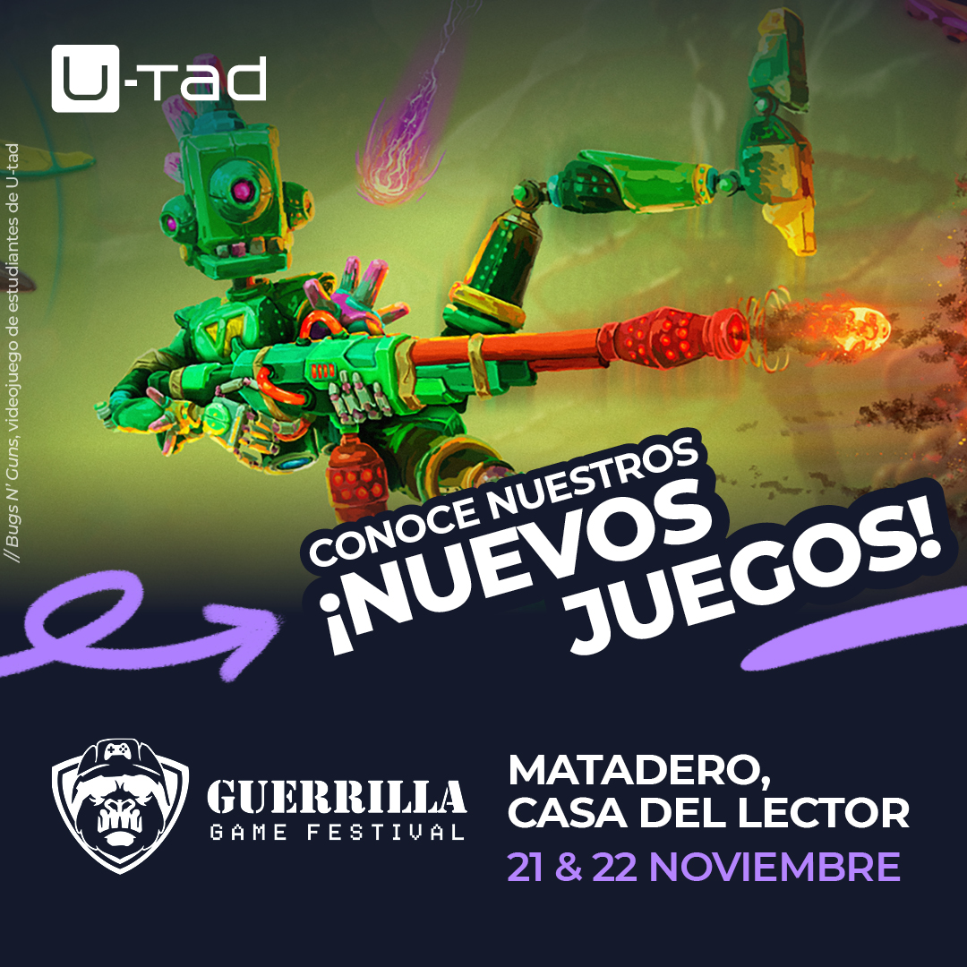 ¡No te pierdas esta oportunidad única de probar los nuevos videojuegos desarrollados por nuestros alumnos! 

Estaremos el hoy y mañana en <a href="/GGameFestival/">Guerrilla Game Festival</a>, donde podrás conocer a nuestros estudiantes y probar sus juegos.

Más información 👉  guerrillagamefestival.es