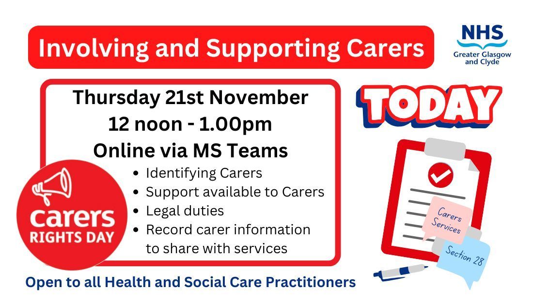 NHSGGC Carers (@nhsggccarers) on Twitter photo π Today is #CarersRightsDay!
Whether you are supporting #UnpaidCarers directly or indirectly, this is a good overview on the support available π‘
To book π buff.ly/4h55DJa
<a href="/dixon_south/">Glasgow South Carers Centre</a> <a href="/Rcarers/">Renfrewshire Carers Centre</a> <a href="/CarersLinkED/">CarersLinkED</a> @CarersofWestDun <a href="/ERCCentre/">East Renfrewshire Carers Centre</a> <a href="/quarriers/">Quarriers</a> <a href="/gamhcarercentre/">GAMH North East Carers Service</a> π Today is #CarersRightsDay!
Whether you are supporting #UnpaidCarers directly or indirectly, this is a good overview on the support available π‘
To book π buff.ly/4h55DJa
<a href="/dixon_south/">Glasgow South Carers Centre</a> <a href="/Rcarers/">Renfrewshire Carers Centre</a> <a href="/CarersLinkED/">CarersLinkED</a> @CarersofWestDun <a href="/ERCCentre/">East Renfrewshire Carers Centre</a> <a href="/quarriers/">Quarriers</a> <a href="/gamhcarercentre/">GAMH North East Carers Service</a>