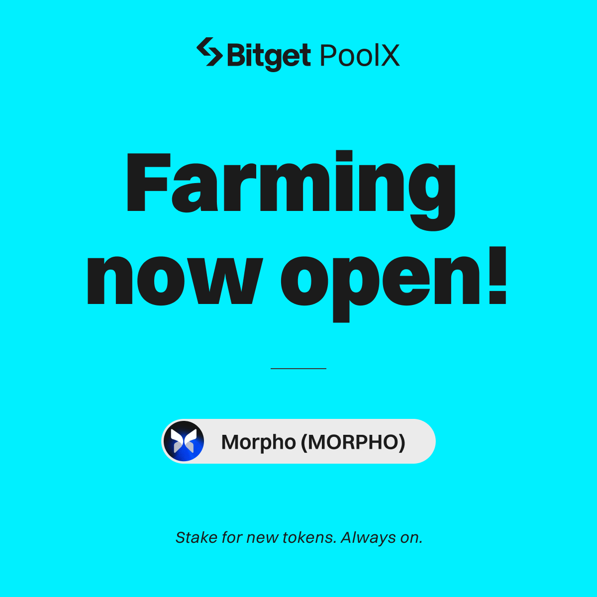Farming is now open for $MORPHO <a href="/MorphoLabs/">Morpho 🦋</a> on #Bitget PoolX. 

⛏️ Lock $ETH to earn a share of 80,000 MORPHO. 

⏰ Locking period: Nov 21, 10:00 AM - Dec 1, 10:00 AM (UTC) 

➡️ Start earning now: bitget.com/events/poolx/1…