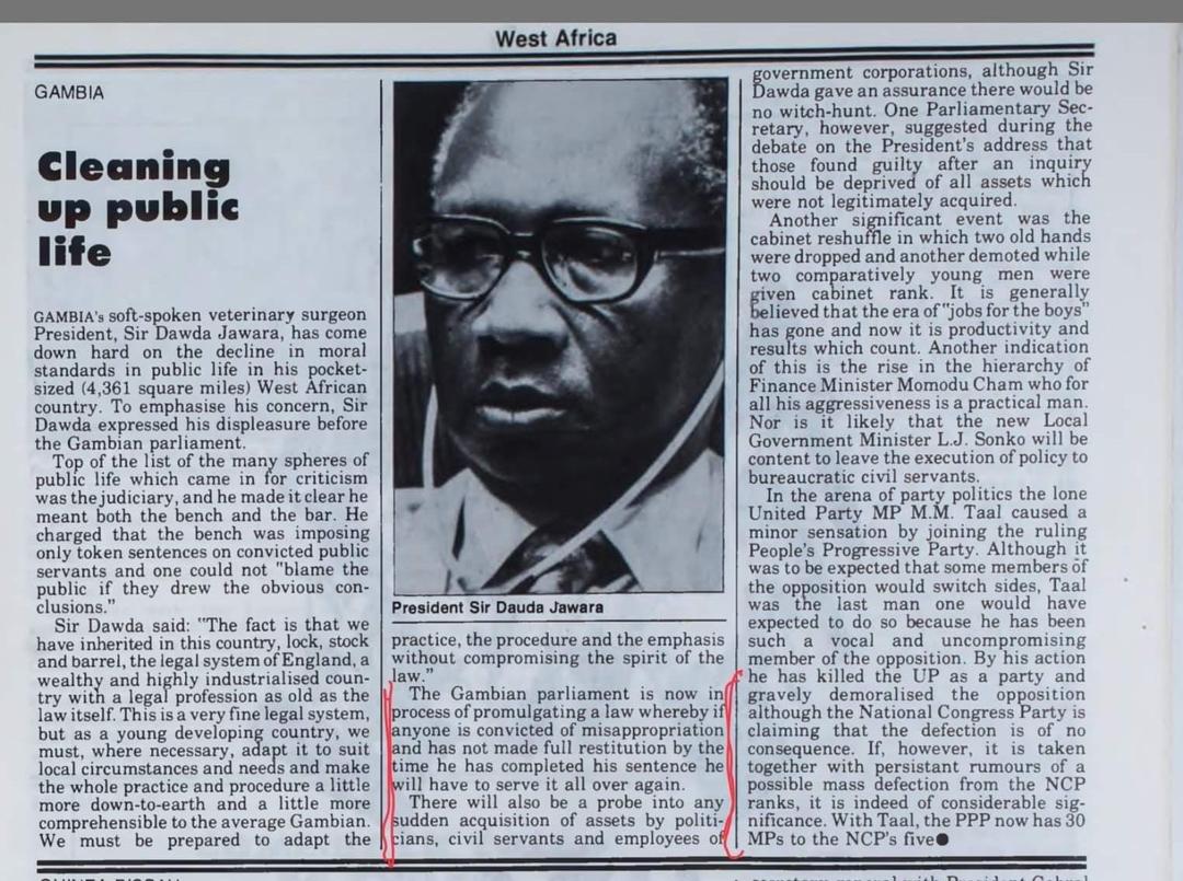 Sir Dawda Fights Corruption in Parliament – November 1978

In November 1978, President Sir Dawda Kairaba Jawara addressed parliament, focusing on the fight against corruption. During the session, he emphasized the need for accountability and transparency in public service to