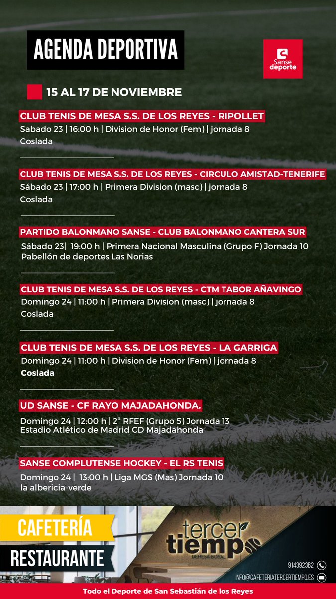 Listos para un fin de semana de acción deportiva en #sanse!

Aquí esta nuestra #agendaDeportiva para este fin de semana en #sanse.