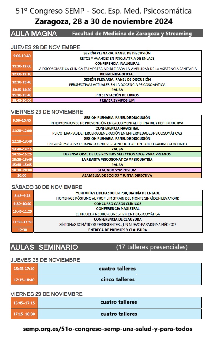 51 Congreso SEMP de Psicosomática
Mira el resumen del programa. 
Inscríbete: semp.org.es/51o-congreso-s…