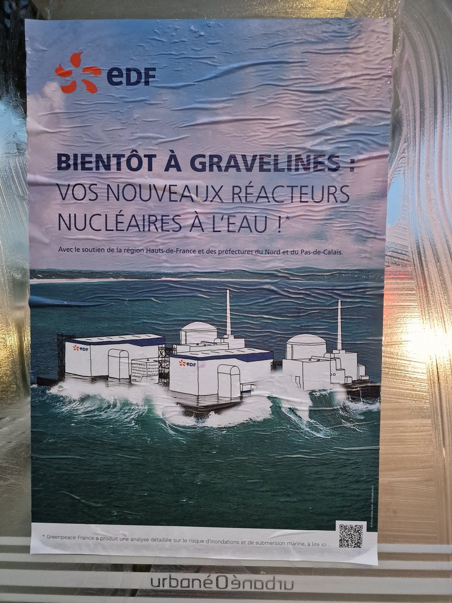 Affiche découverte ce matin à #Gravelines #EDF Montée des eaux, nucléaire à l’eau.