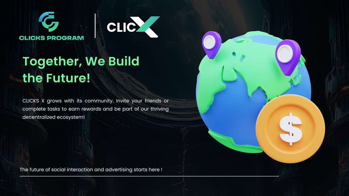 ClicksProgram's tweet image. 🤝 Together, We Build the Future!

CLICKS X grows with its community. 

Invite your friends or complete tasks to earn rewards and be part of our thriving decentralized ecosystem! 🌟

#Web3Ecosystem #CommunityPower #ClicksX #Clickstoken #Defi #Blockchain #Airdrop #AirdropCrypto
