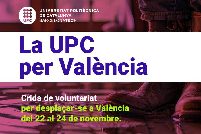 Universitat Politècnica de Catalunya (UPC) (@la_upc) on Twitter photo Crida de voluntariat: La UPC per València
❗️Busquem 55 persones, membres de la comunitat #UPC, estudiantat, PDI o PTGAS, per anar el cap de setmana del 22 al 24 de novembre a ajudar en tasques de neteja a València.
Amb <a href="/ccdUPC/">CentreCooperació-UPC</a> i <a href="/UPV/">Universitat Politècnica de València</a>. T'hi apuntes?
➡️canviaelmon.upc.edu/ca/voluntariat Crida de voluntariat: La UPC per València
❗️Busquem 55 persones, membres de la comunitat #UPC, estudiantat, PDI o PTGAS, per anar el cap de setmana del 22 al 24 de novembre a ajudar en tasques de neteja a València.
Amb <a href="/ccdUPC/">CentreCooperació-UPC</a> i <a href="/UPV/">Universitat Politècnica de València</a>. T'hi apuntes?
➡️canviaelmon.upc.edu/ca/voluntariat