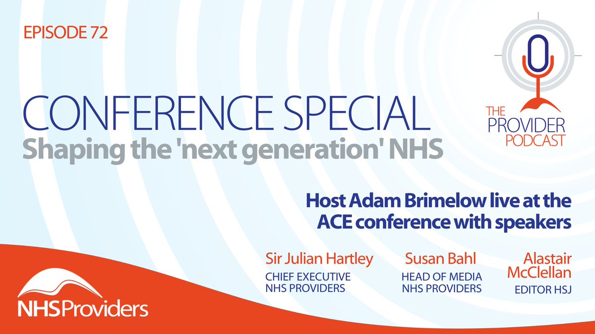 NHS Providers (@nhsproviders) on Twitter photo Our Annual Conference special #NHSP24 podcast has just gone live!
With host <a href="/adambrimelow/">adam brimelow</a>, speaking with <a href="/SusanBahl/">Susan Bahl</a> @julianhartley1 and Alastair
McClellan on trust leaders’ hopes and fears as we head into winter.
Have a listen below👇
bit.ly/3Pl5EMy Our Annual Conference special #NHSP24 podcast has just gone live!
With host <a href="/adambrimelow/">adam brimelow</a>, speaking with <a href="/SusanBahl/">Susan Bahl</a> @julianhartley1 and Alastair
McClellan on trust leaders’ hopes and fears as we head into winter.
Have a listen below👇
bit.ly/3Pl5EMy