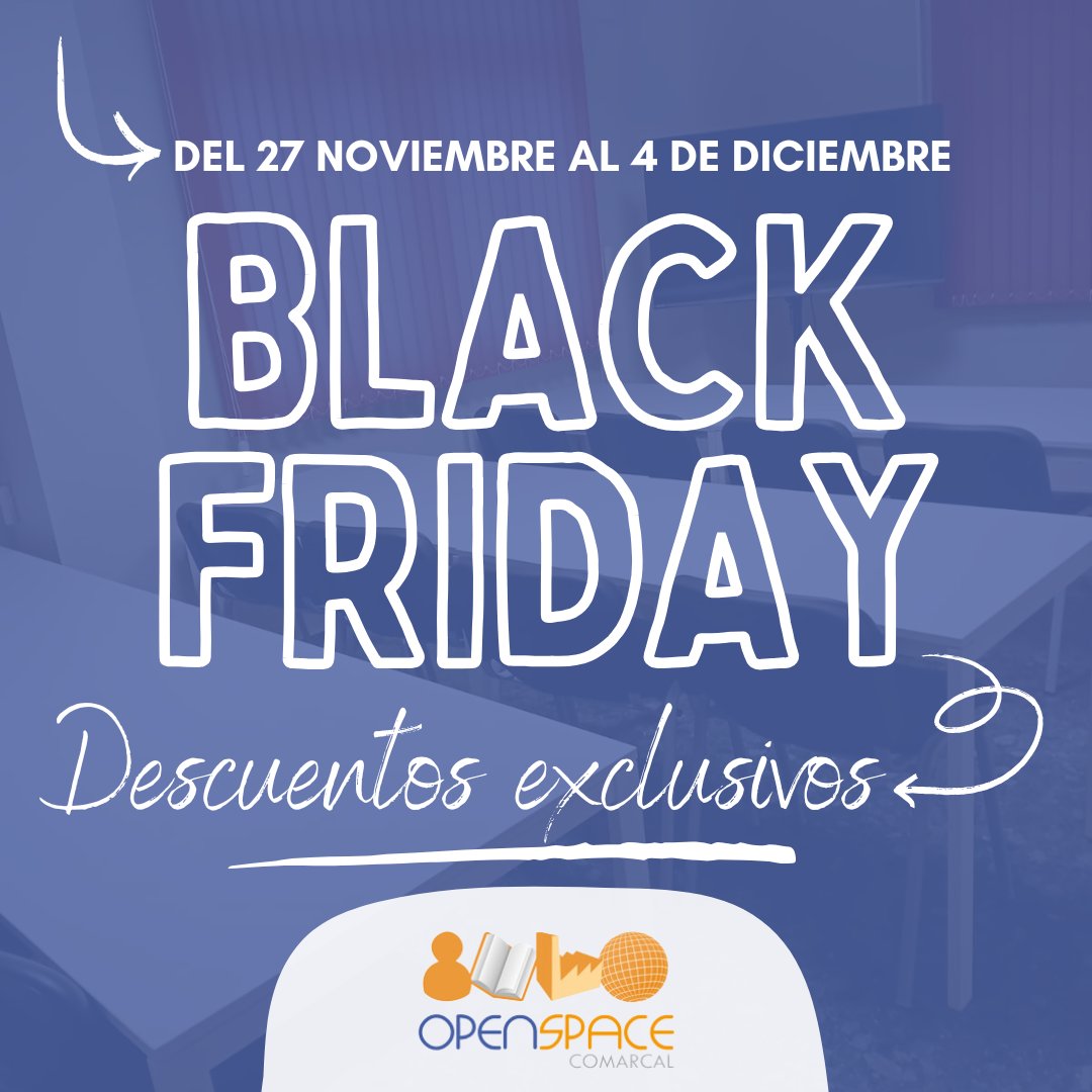 OSComarcal's tweet image. LLEGA EL BLACK FRIDAY ‼️

Desde Open Space Comarcal del 27 de noviembre al 4 de diciembre tendremos descuentos exclusivos 👏

Mantente alerta y no te los pierdas 🔜

#openspacecomarcal #blackfriday2024 #formacionprofesional