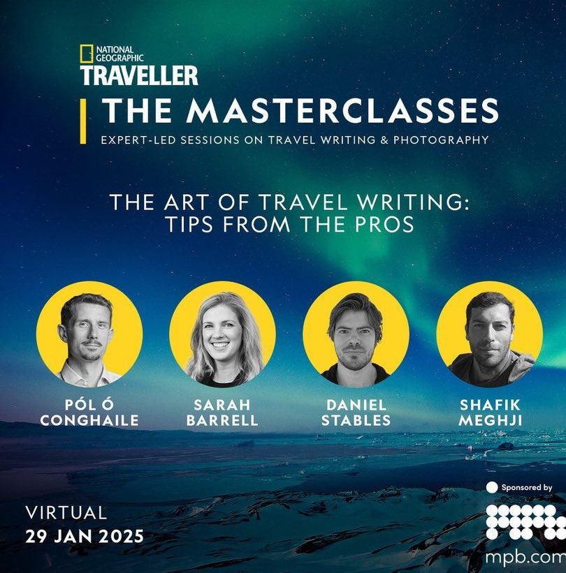 Looking forward to being part of the <a href="/NatGeoTravelUK/">National Geographic Traveller (UK)</a> Masterclasses in the new year.

I’ll be on the panel for ‘The Art of Travel Writing’ virtual workshop on 20 Jan alongside <a href="/TravelBarrell/">Sarah Barrell</a>, <a href="/DanStables/">Daniel Stables</a> &amp; <a href="/poloconghaile/">@poloconghaile</a>.

eventbrite.co.uk/e/virtual-even…