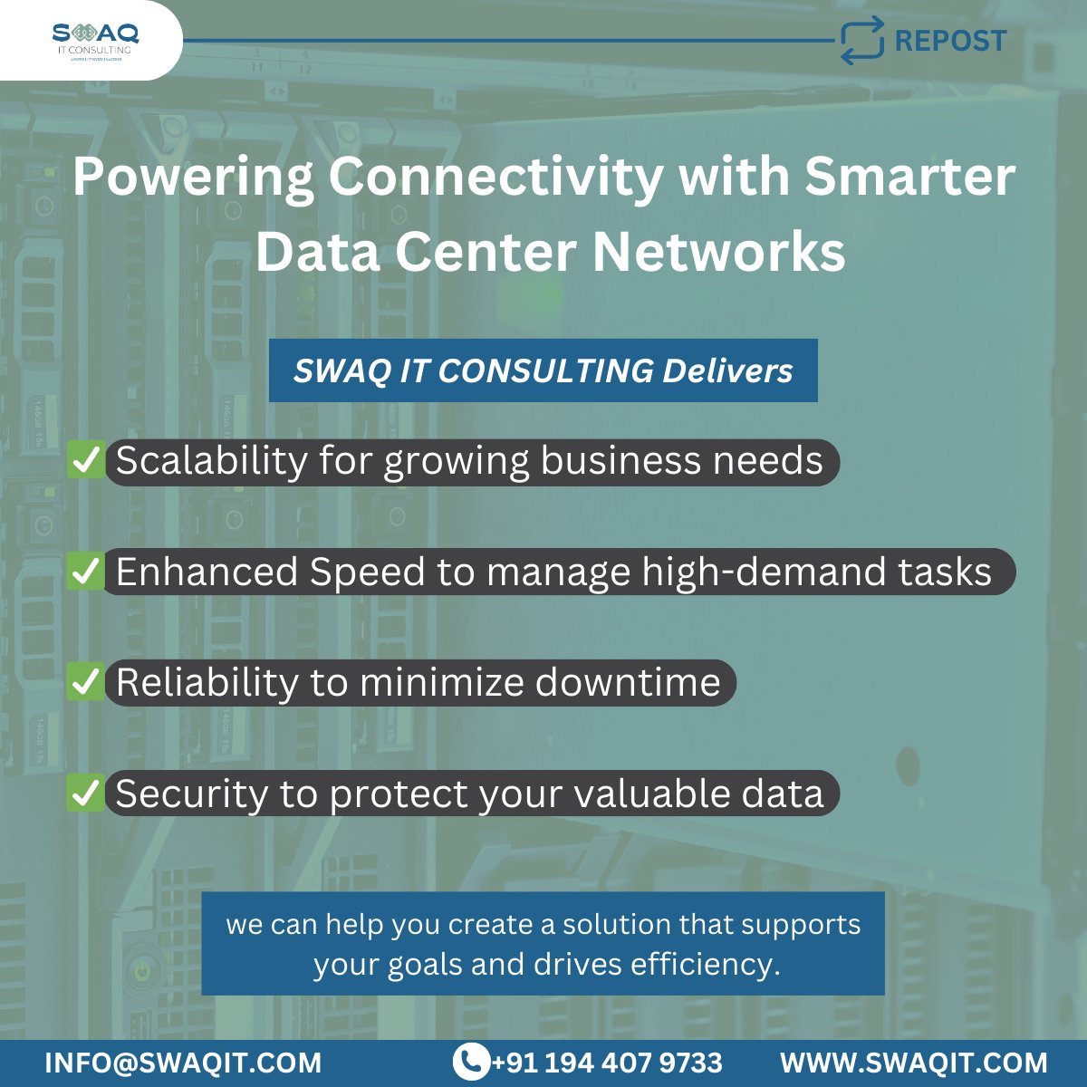 SwaqIt's tweet image. Whether you’re upgrading your current network or building a new data center, we can help you create a solution that supports your goals and drives efficiency.  
📩 Let’s discuss how we can future-proof your network!
#DataCenterNetwork #ConnectivitySolutions