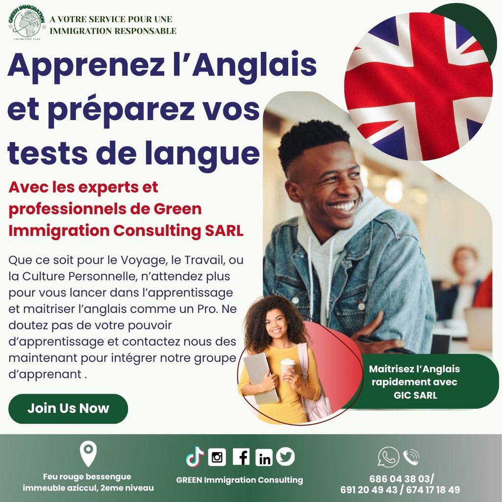 GREENImmigr's tweet photo. Vous souhaitez maîtriser l'anglais ?  
Le Cabinet Green Immigration Consulting SARL vous propose des formations sur mesure pour atteindre vos objectifs. https://t.co/xvv6YB2P3h