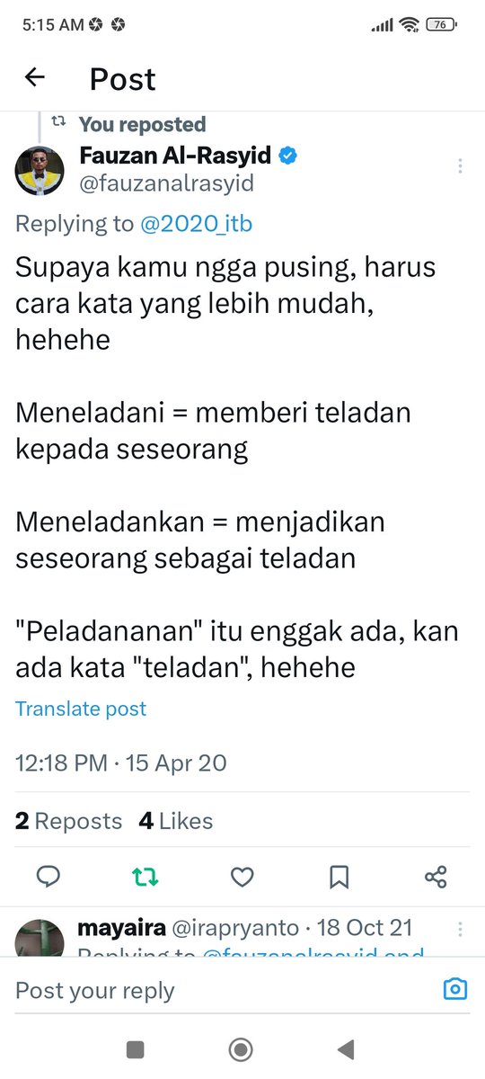 irapryanto's tweet photo. @nusabalicom Salah kaprah penggunaan kata meneladani pernah dibahas pakar b.Indonesia

I Gusti Ngurah Rai meneladani kita ✅ 
Kita meneladan semangat pahlawan I Gusti Ngurah Rai ✅

kalimat perintah/ajakan
Ayo teladankan I Gusti Ngurah Rai ✅ 
Ayo teladani I Gusti Ngurah Rai ❌

Terima Kasih https://t.co/K0SdMmcUhI