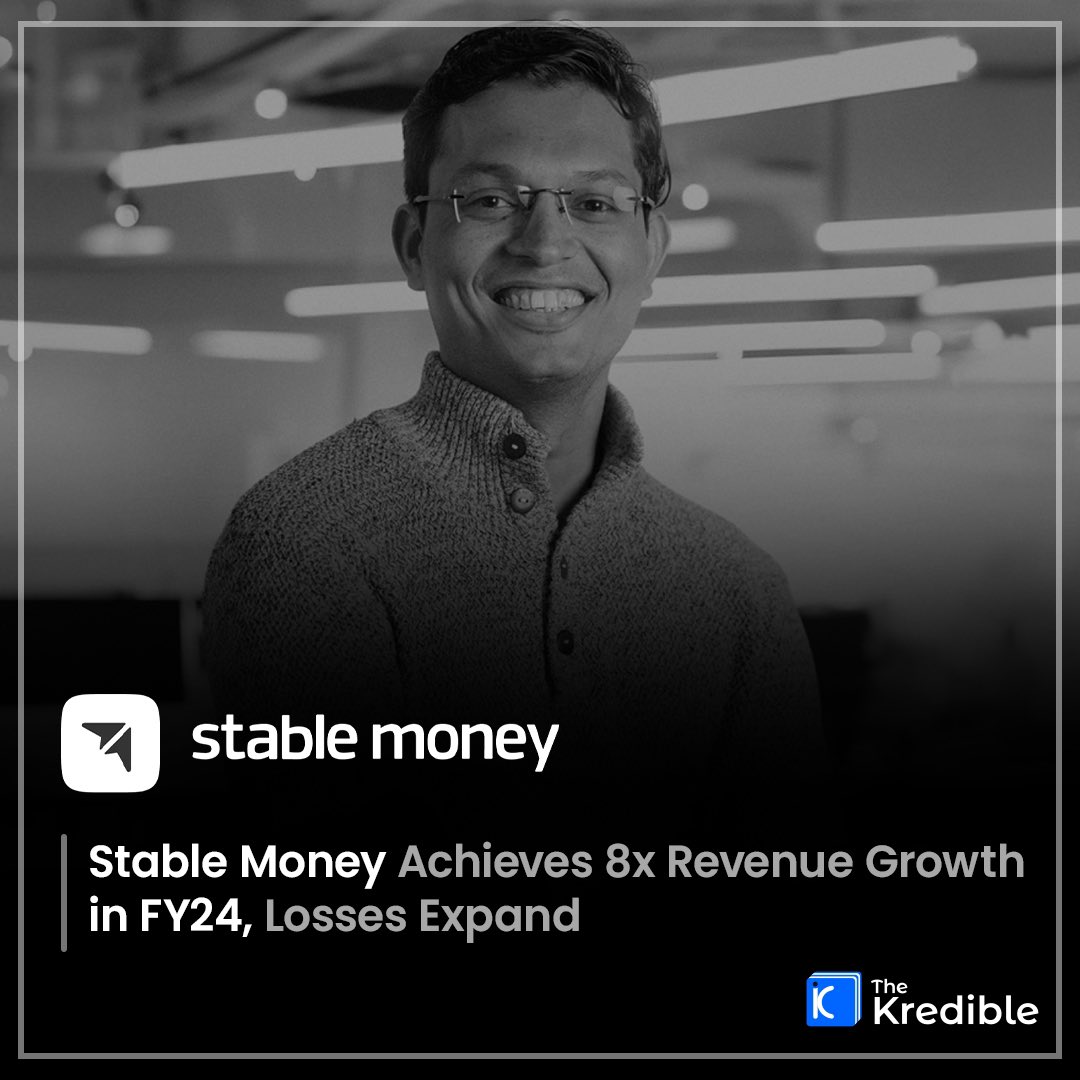 Fintech startup <a href="/StableMoney_/">Stable Money</a> Stable Money saw its revenue increase over 8x, reaching Rs 2.76 crore in FY24 from Rs 32 lakh in FY23.

Founded by <a href="/saurabhjain1099/">Saurabh Jain</a> and <a href="/Harishreddy_SM/">Harish Reddy</a> , Stable Money is a fixed-return investment platform focused on reinventing India's favorite asset