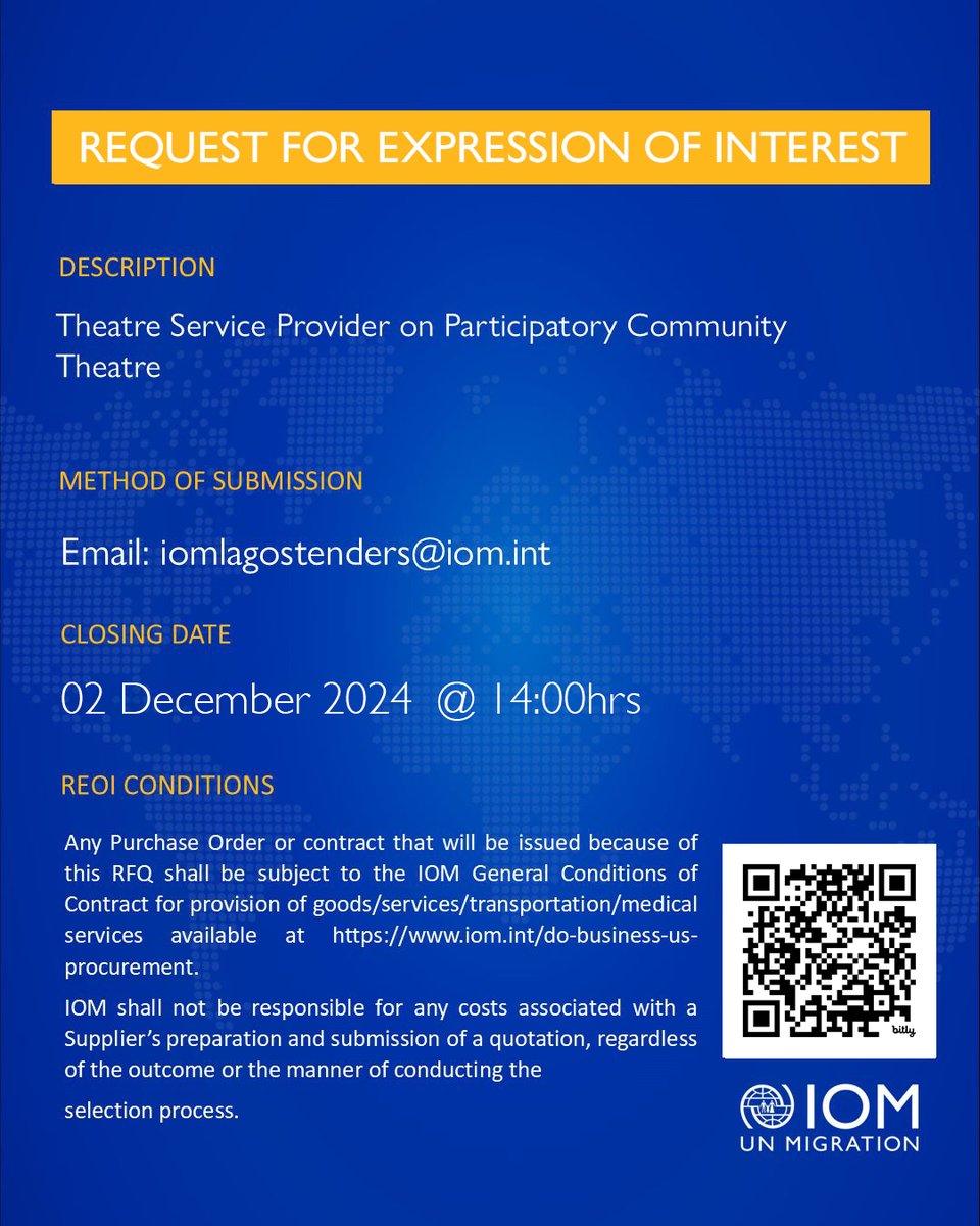 IOM_Nigeria's tweet photo. We are looking to partner with you!

As part of our community advocacy actions, we are looking for a creative partner to develop, produce and present unique theatre performances to raise awareness on safe migration and trafficking in persons.

More here🔗https://t.co/HgtoHCzyPG https://t.co/fWHypxbHoz