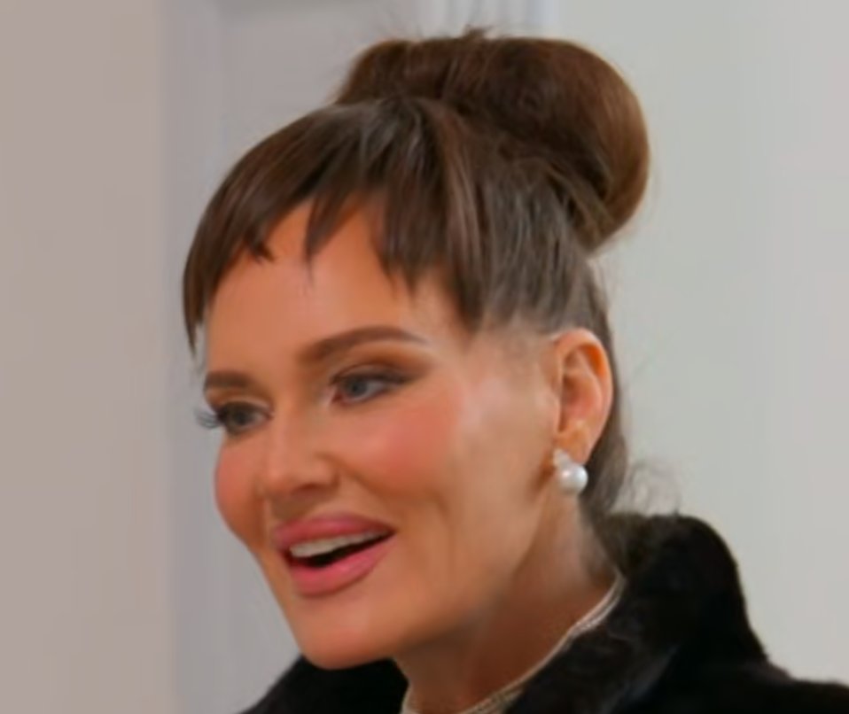 reverendmoney's tweet photo. easily the worst hairstyle to ever appear on any real housewives franchise. you can really tell she tried to do this herself with no practice based on a youtube tutorial but didn't time her klonpin vodka cocktail correctly and  it hit extra hard like 5 minutes in and she gave up https://t.co/Hw7qLgi495