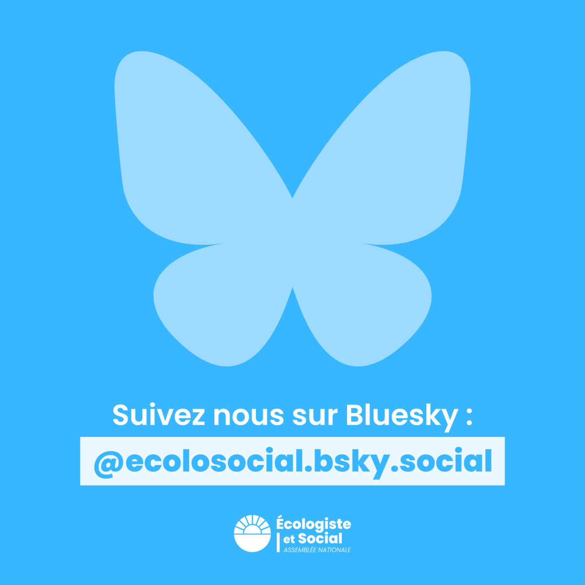 Gpe_EcoloSocial's tweet photo. 🔵 Le groupe Écologiste et Social est sur Bluesky. 

Suivez-nous pour y retrouver toutes les actualités et les combats des député·es de notre groupe. 

👉 https://t.co/nDkfoHGXAF https://t.co/OAil69QacZ