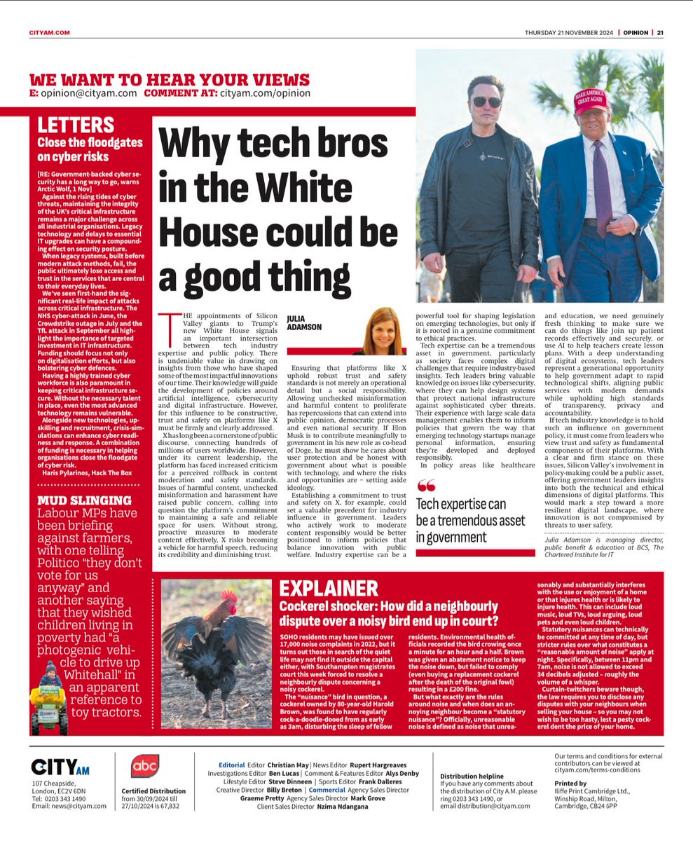 Ethical leadership in Tech could support a generational opportunity helping government adapt to rapid technological shifts, aligning public services with modern demands while upholding high standards of transparency, privacy and accountability.   <a href="/CityAM/">City A.M.</a> <a href="/bcs/">BCS, The Chartered Institute for IT</a>