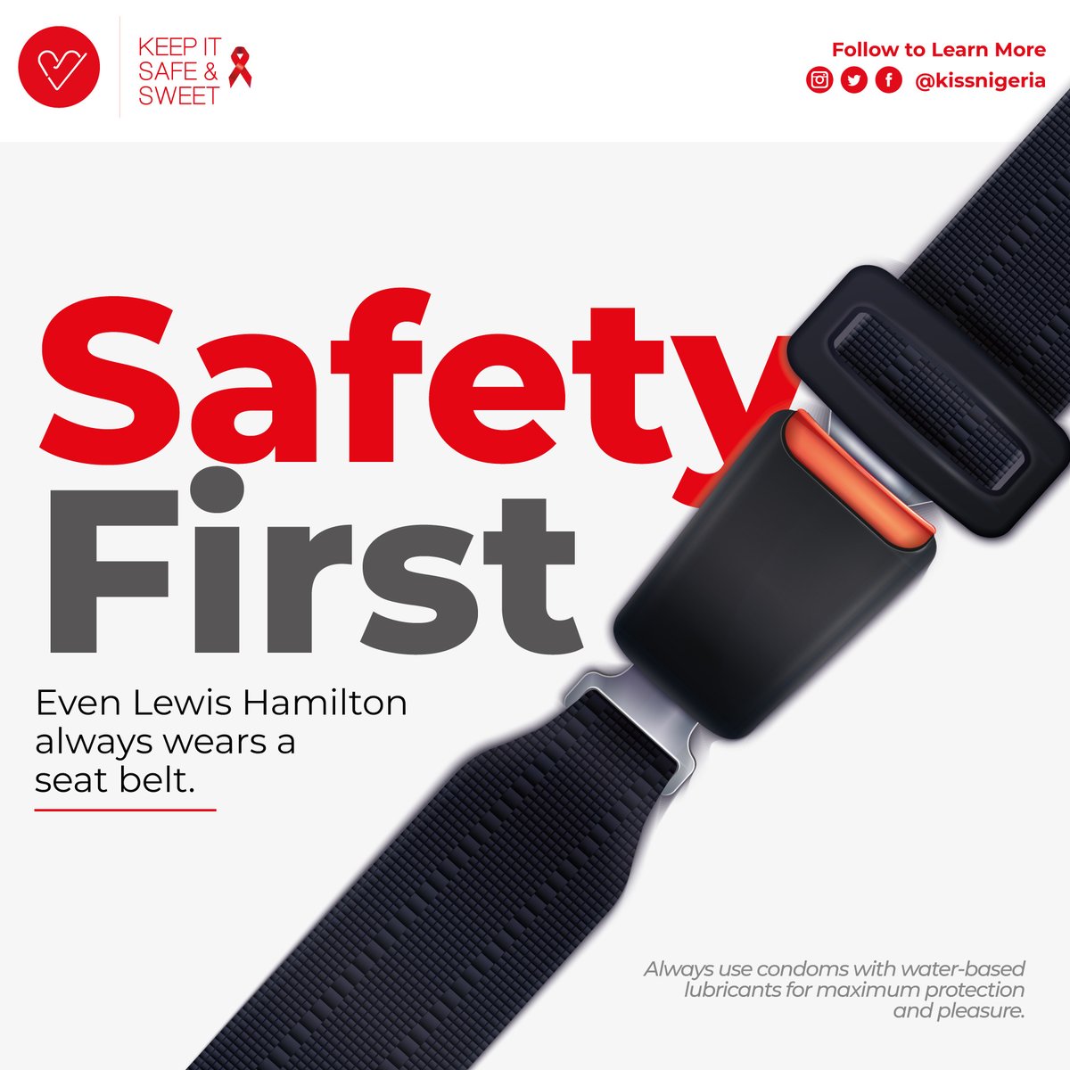 Whenever you drive without your seat belt, you put yourself at risk of possible accidents.

That is how risky it becomes to have unprotected sex without a condom.
Always use condoms with water-based lubricants for maximum protection and pleasure.

#keepitsafeandsweet
#HIV