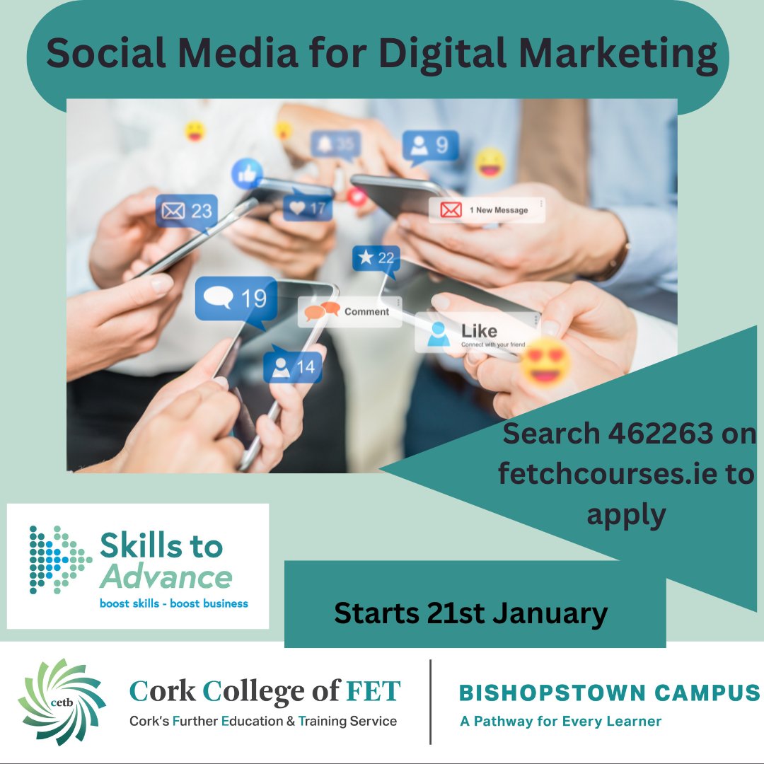 Interested in learning how to best harness the power of social media to boost your business? Enroll in our QQI Level 5 #microqualification Social Media for Digital Marketing &amp; learn from our expert tutor <a href="/comm_hub/">Karen Twomey</a>

@corketb @solasFET 

 #FETforEnterprise