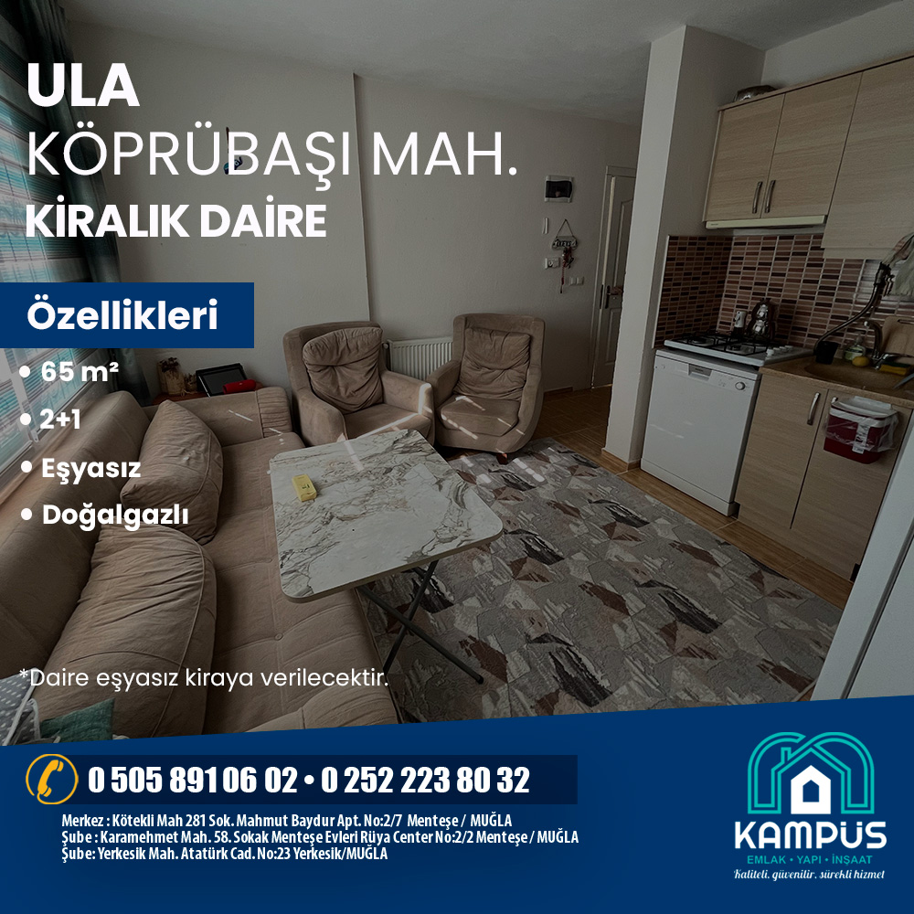 kampusemlakk's tweet photo. MUĞLA ULA KÖPRÜBAŞI KİRALIK EŞYASIZ 2+1 DAİRE https://t.co/4nJ4RLmqnm