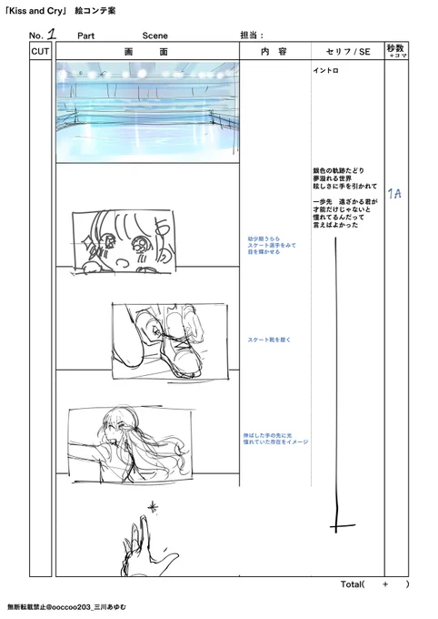 先日公開された七海うらら様(#773urar)『Kiss and Cry』の絵コンテを公開します。

佐藤厚仁様の曲と七海うらら様の作詞をもとに、思いをくみ取りながらすり合わせをして制作しました。

MVご担当のtugutugu様のアイデアや表現力に感動するばかりです。
ぜひ本動画と絵コンテを見比べてみてください💎 