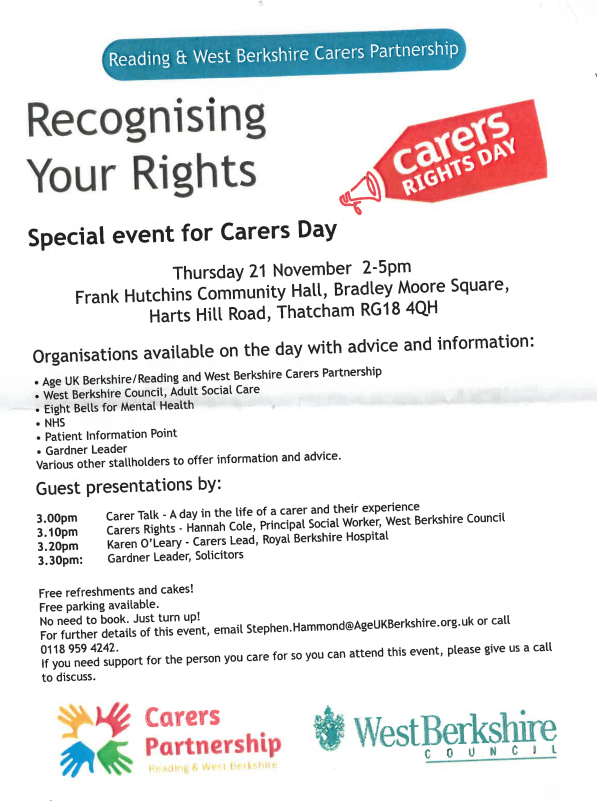 Carers Rights Day - event in Thatcham
#carersrightsday <a href="/AgeUKBerks/">Age UK Berkshire</a>