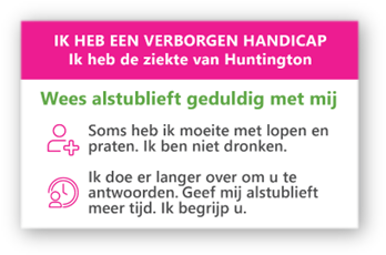 De Vereniging van Huntington heeft nu speciale communicatiekaartjes voor Huntington-patiënten beschikbaar.
Lees er meer over op ➩ tinyurl.com/y2bdr8s4 en bestel ze!