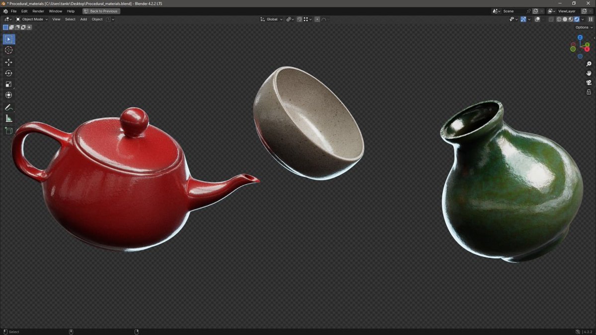 Tankred_Daeron's tweet image. Three new procedural customizable ceramic materials.

#blender3D #3D #ProceduralMaterial #Procedural #b3d