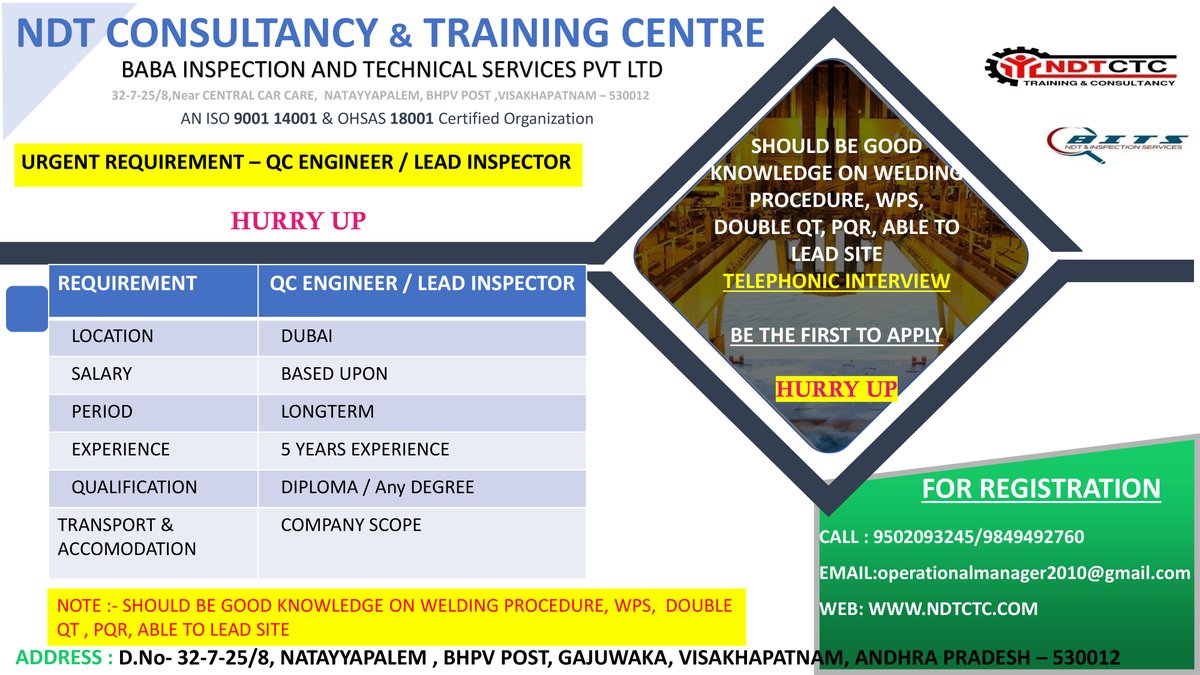 NDTCTC_'s tweet photo. Join with us using this links to get NDT requirements
Whatsapp
https://t.co/kVF3781m9p
https://t.co/cPgFDergQy
contact number +91 9502093245 / 9849492760 / 9676361656
mail Id cv6062@gmail.com ( mention for what position you are applying )
#onlinetraining
#ndttraining https://t.co/qRZSCjEsEF