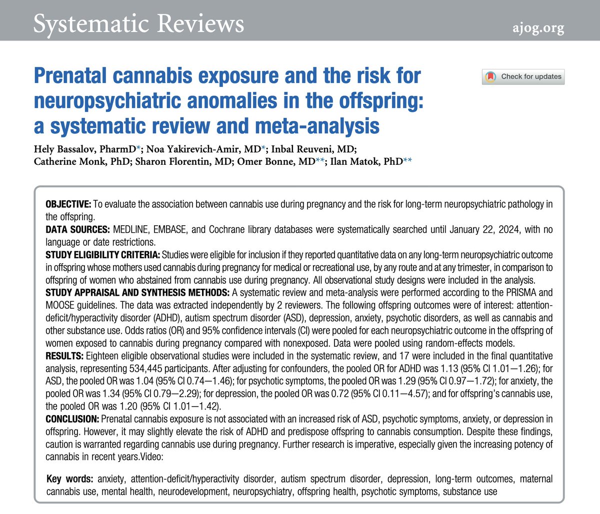 AJOG_thegray's tweet photo. Prenatal cannabis exposure and the risk for neuropsychiatric anomalies in the offspring: a systematic review and meta-analysis https://t.co/R73wUh4QZJ https://t.co/UEtuLAkuu9