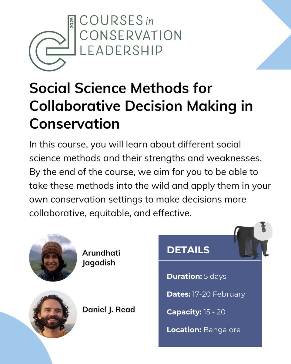 Social scientists have developed methods by which to understand, represent and balance hierarchies and perspectives in collaborative decision making. You will learn about these methods and have the opportunity to practice them. Apply by November 30. 

ncf-india.org/conservation-l…