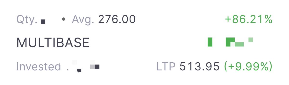 tradingwithps's tweet image. #MULTIBASE 

276           to        513🚀🚀
10% upper circuit today 🚀🚀

Running profit  86%💚💚
Holding days    101 days

Disc : holding from 276 level
Not a recommendation for buy or sell
#microcap #MULTIBAGGER #LONGTERM