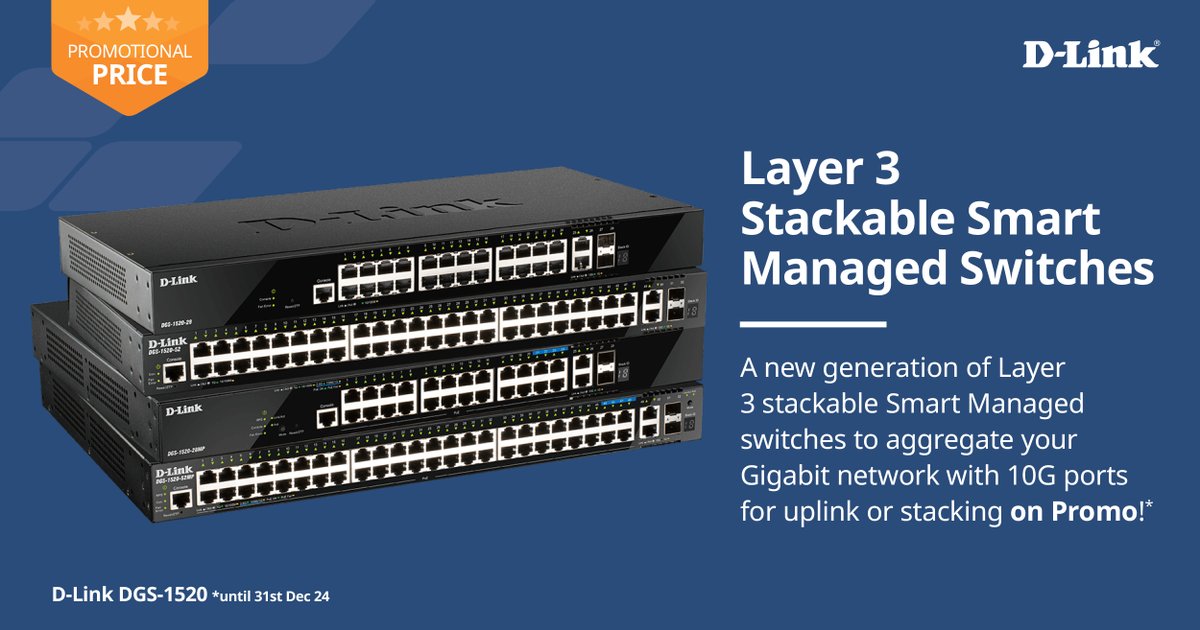 DLink_UK's tweet image. Transform your network with D-Link DGS-1520 Switches. On promo now - Stackable, Smart, and Secure for your business needs.
dlink.com/uk/en/products…
#NetworkingTech #DLink #BusinessTech #PromoAlert