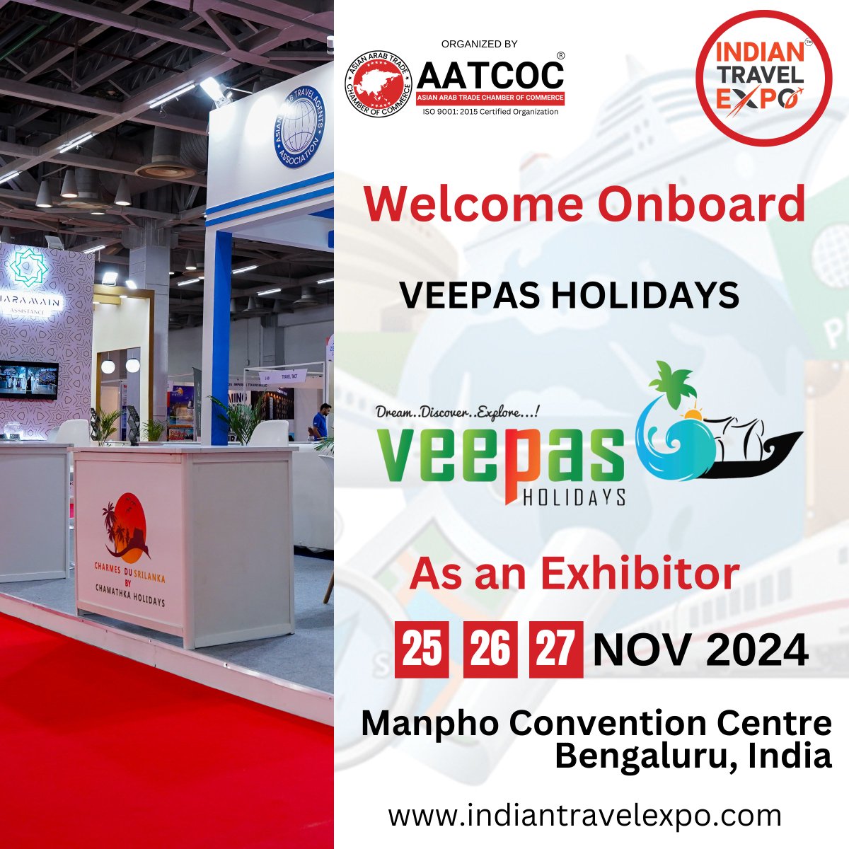 ttnconnects's tweet photo. "Thrilled to welcome Veepas Holidays, on board as an exhibitor at the Indian Travel Expo 2024!

Join us on 25th, 26th &amp; 27th November at Manpho Convention Centre, Bengaluru! #indiantravelexpo #TravelExpo #Networking #Bengaluru" https://t.co/YqkUk94G9y