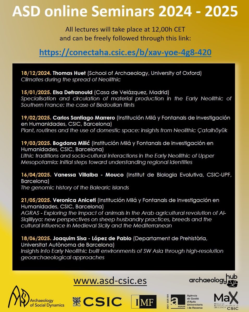 Archaeology of Social Dynamics - ASD (@asd_csic) on Twitter photo It's a pleasure to present the ASD online Seminars for the academic year 2024-2025.
ENJOY IT !!!
<a href="/CSIC/">CSIC</a> <a href="/CSICdivulga/">CSIC Divulga</a> <a href="/DPE_CSIC/">Postgrado CSIC</a> <a href="/CSICCat/">CSIC en Catalunya</a> <a href="/imfcsic/">IMF-CSIC</a> <a href="/ArchHubCSIC/">ArchaeologyHub CSIC</a> <a href="/neolithicwmed/">NeolithicWMed - UAB/CSIC</a> It's a pleasure to present the ASD online Seminars for the academic year 2024-2025.
ENJOY IT !!!
<a href="/CSIC/">CSIC</a> <a href="/CSICdivulga/">CSIC Divulga</a> <a href="/DPE_CSIC/">Postgrado CSIC</a> <a href="/CSICCat/">CSIC en Catalunya</a> <a href="/imfcsic/">IMF-CSIC</a> <a href="/ArchHubCSIC/">ArchaeologyHub CSIC</a> <a href="/neolithicwmed/">NeolithicWMed - UAB/CSIC</a>
