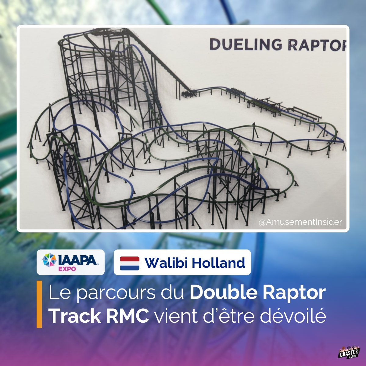 Le parcours du très attendu Double Raptor Track RMC : YoY, prévu pour le printemps 2025 vient d'être dévoilé.

🟢 La piste verte, avec inversions, destinée aux amateurs de sensations fortes.
🔵 La piste bleue, sans inversions, adaptée aux "familles".

Source : AmusementInsider