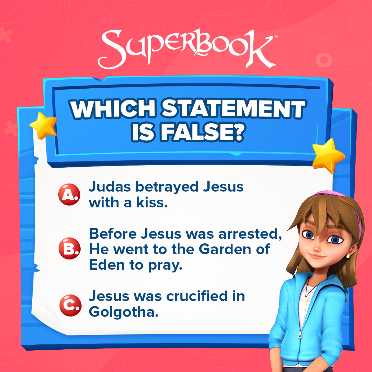 SuperbookTV's tweet image. Time to test your Bible knowledge! Share your answer below! ⬇️ #WhichStatementIsFalse #BibleGames #BibleTrivia #TwitterGames
