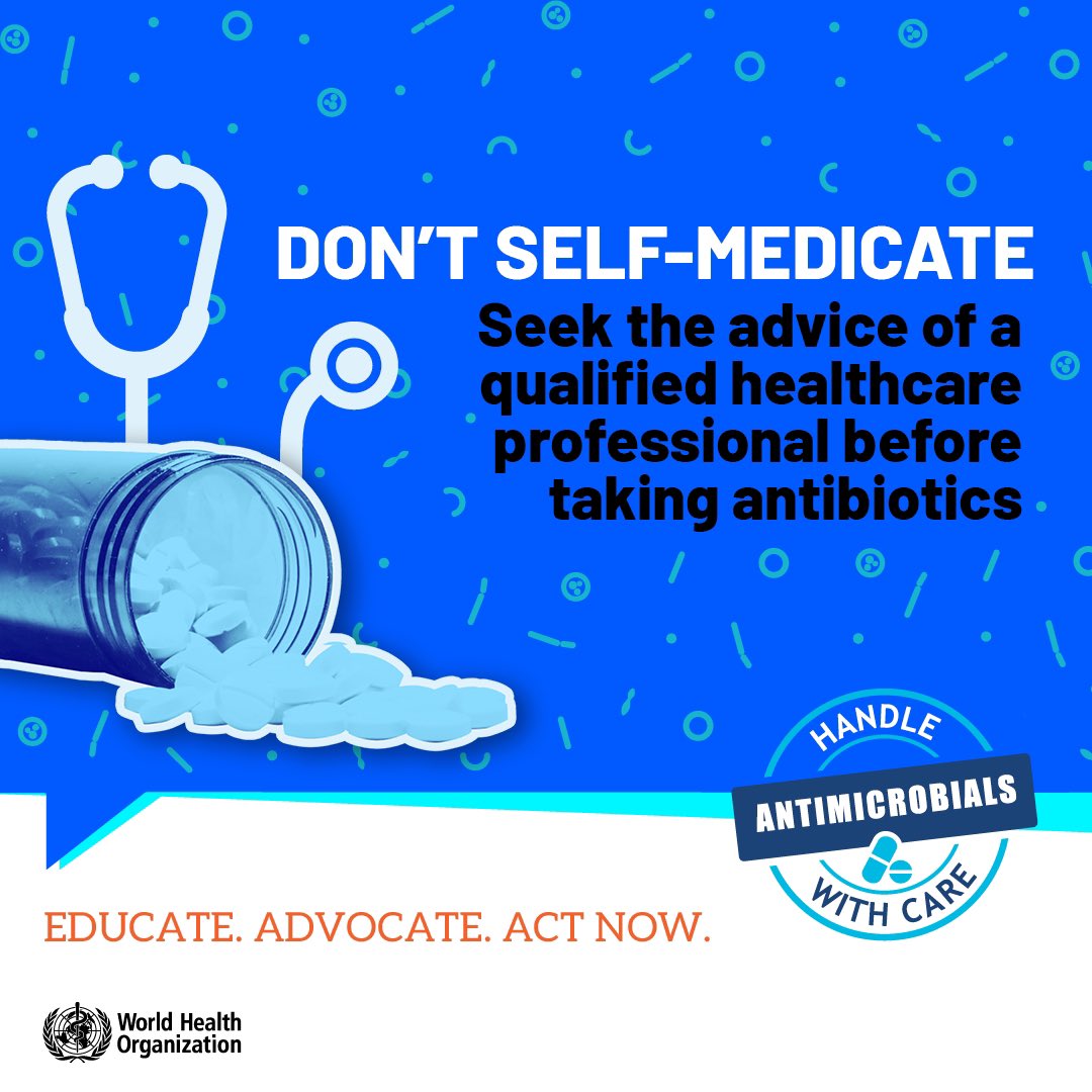 🚫 Don’t Self-Medicate! Taking antibiotics without professional advice can contribute to #antimicrobialresistance. Always consult a qualified healthcare provider before starting antibiotics.
💙 Educate. Advocate. Act Now. Protect the power of antibiotics for future generations.